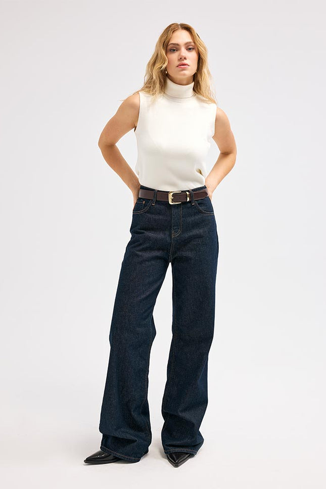 Lacivert Yüksek Bel Denim Pantolon