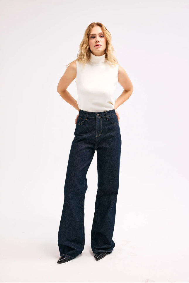 Lacivert Yüksek Bel Denim Pantolon