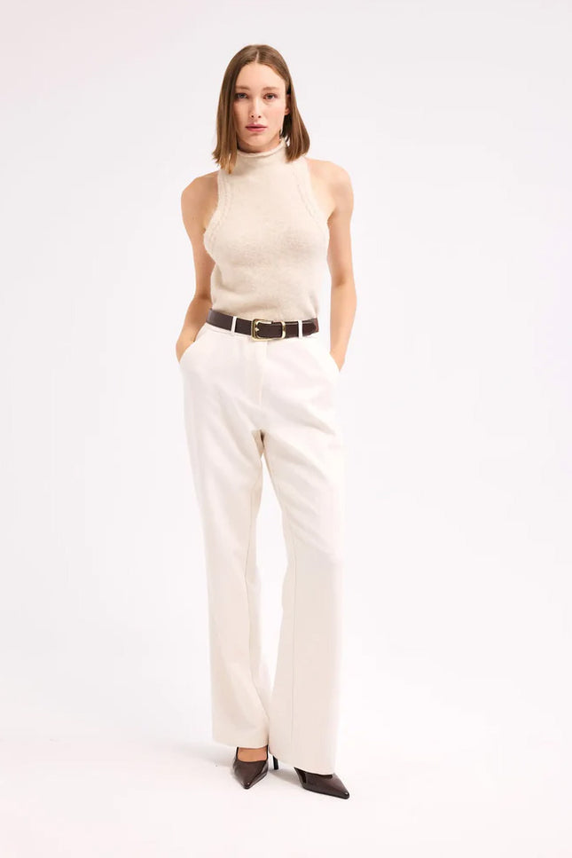 Ekru Düz Paça Pantolon