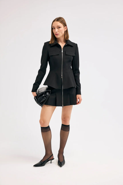 Siyah Fermuarlı Blazer Ceket