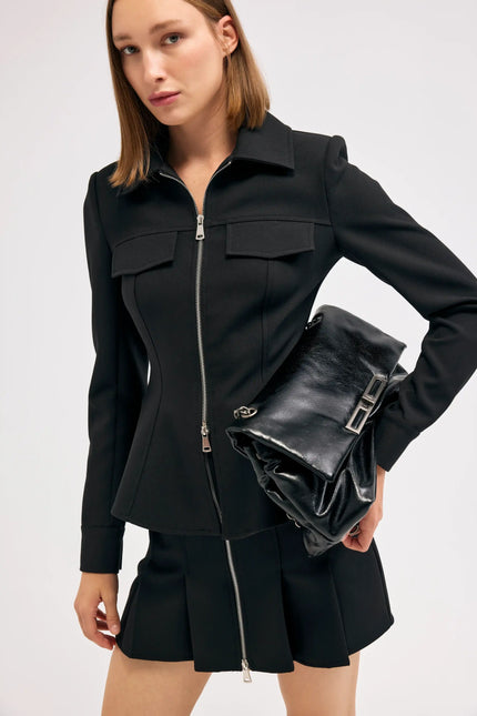 Siyah Fermuarlı Blazer Ceket