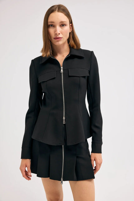 Siyah Fermuarlı Blazer Ceket