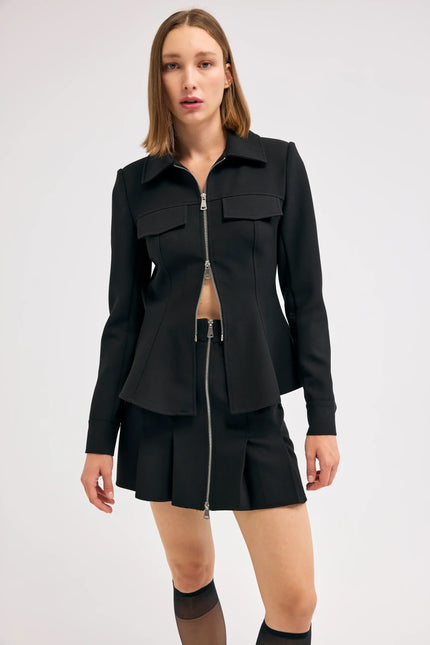 Siyah Fermuarlı Blazer Ceket