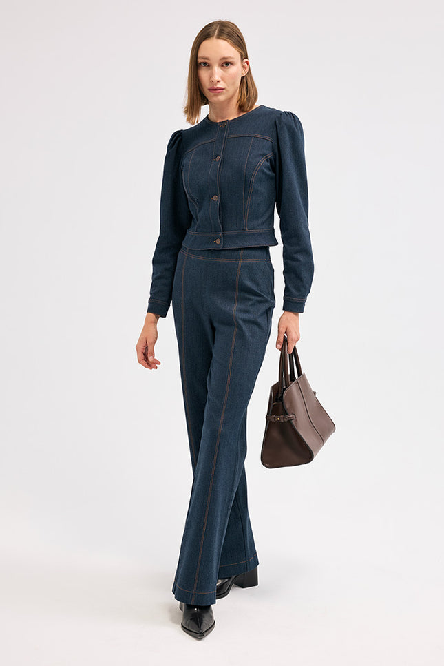 Lacivert Yüksek Bel Denim Pantolon