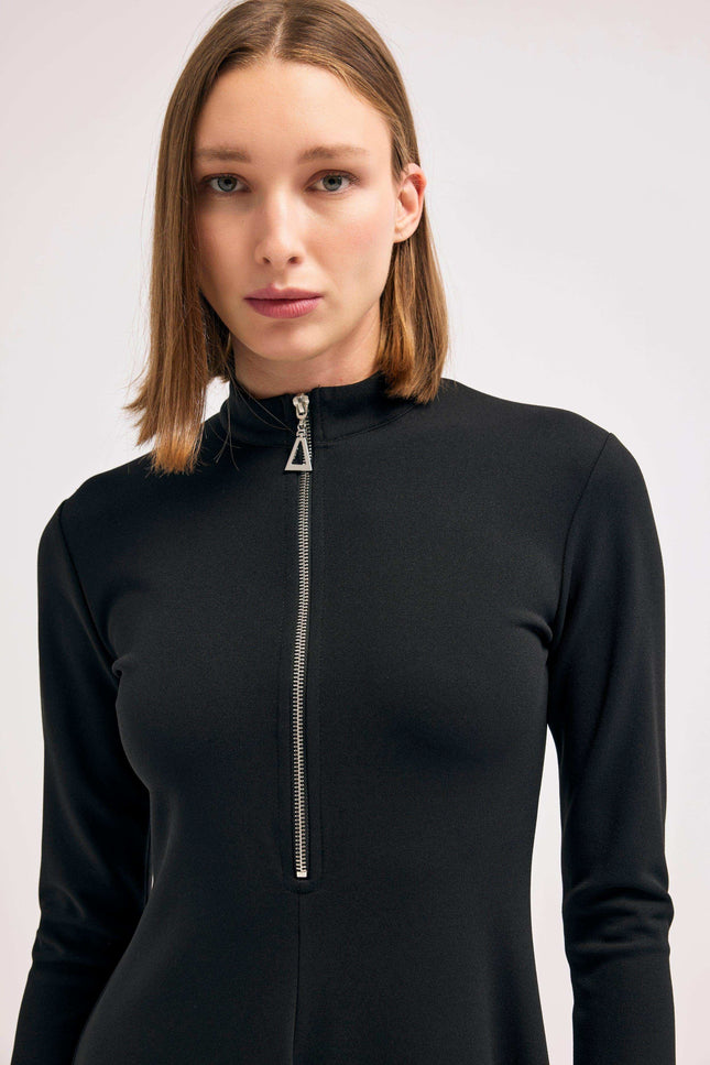 Siyah Fermuar Detaylı Elbise