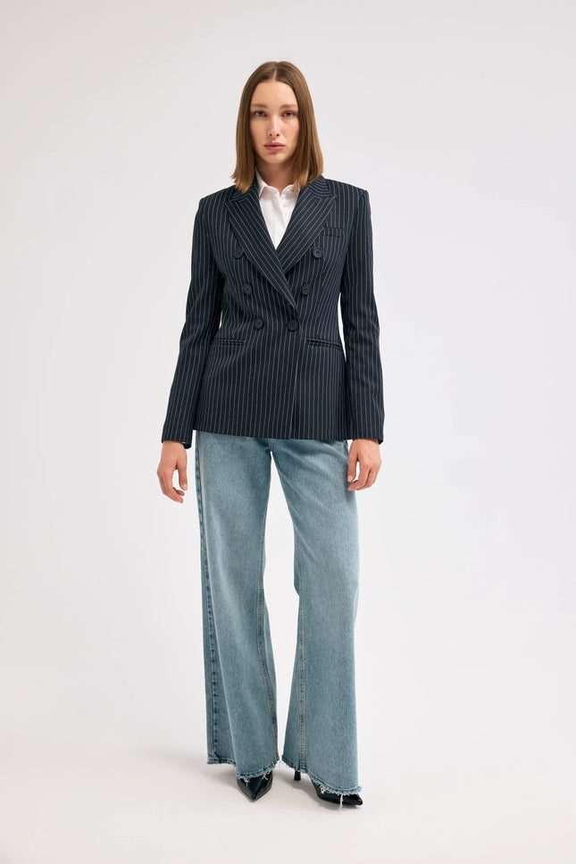 Lacivert Çizgili Blazer Ceket