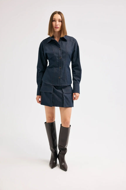 Denim Lacivert Etek