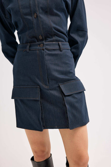 Denim Lacivert Etek