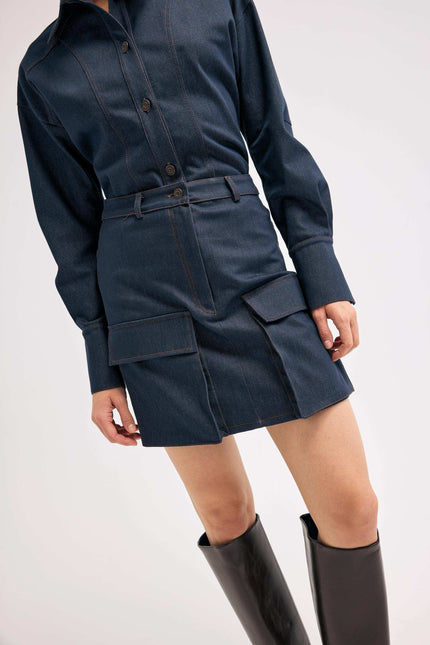 Denim Lacivert Etek