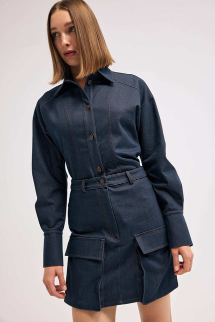 Denim Lacivert Etek