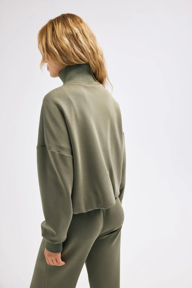 Fermuarlı Haki Sweatshirt