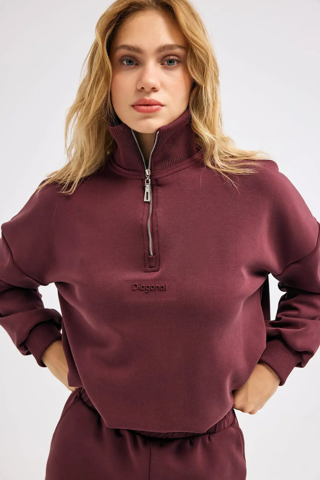 Fermuarlı Bordo Sweatshirt