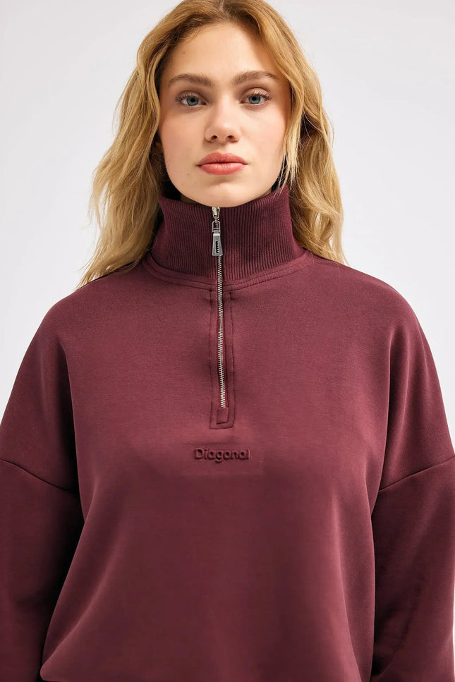 Fermuarlı Bordo Sweatshirt