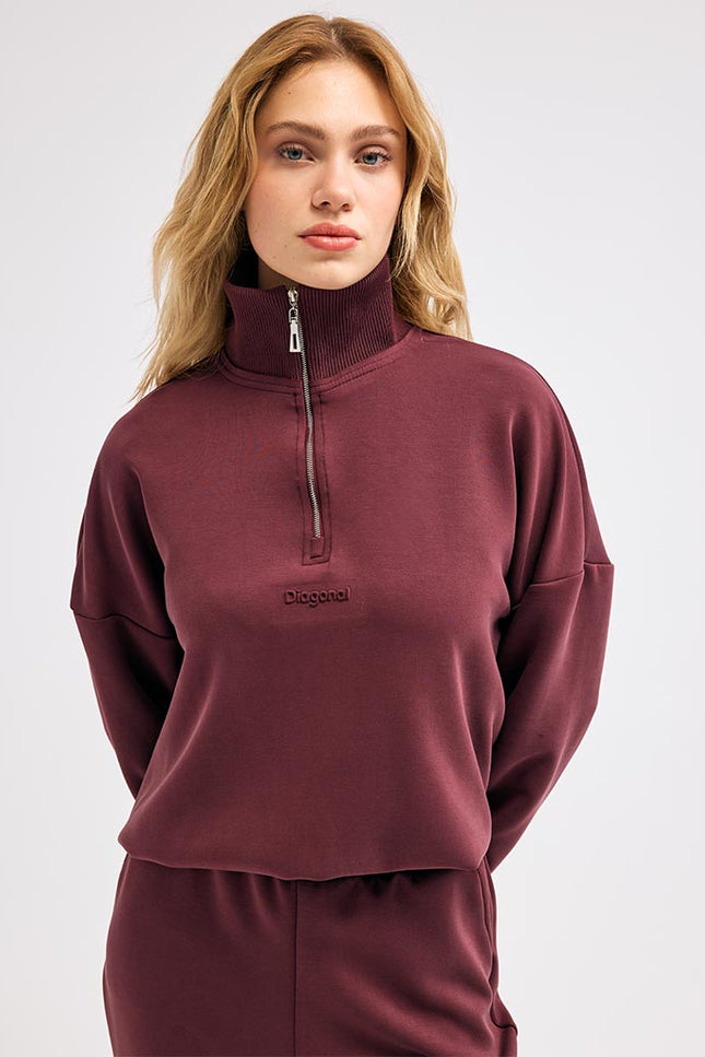 Fermuarlı Bordo Sweatshirt