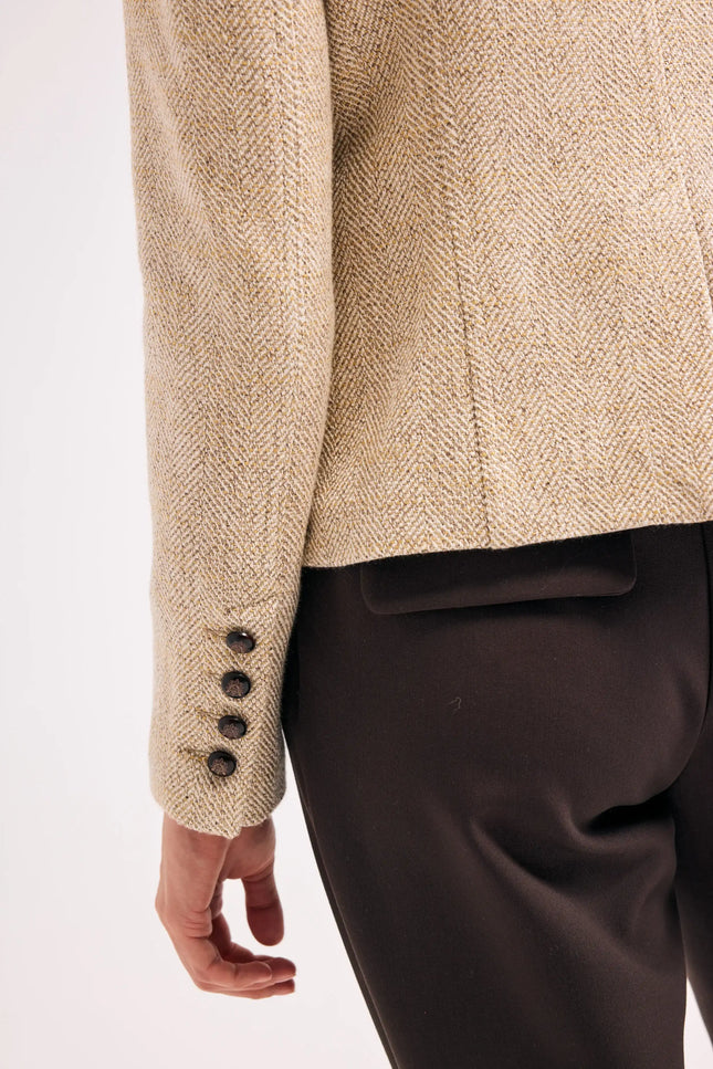 Bej Balıksırtı Desenli Blazer Ceket