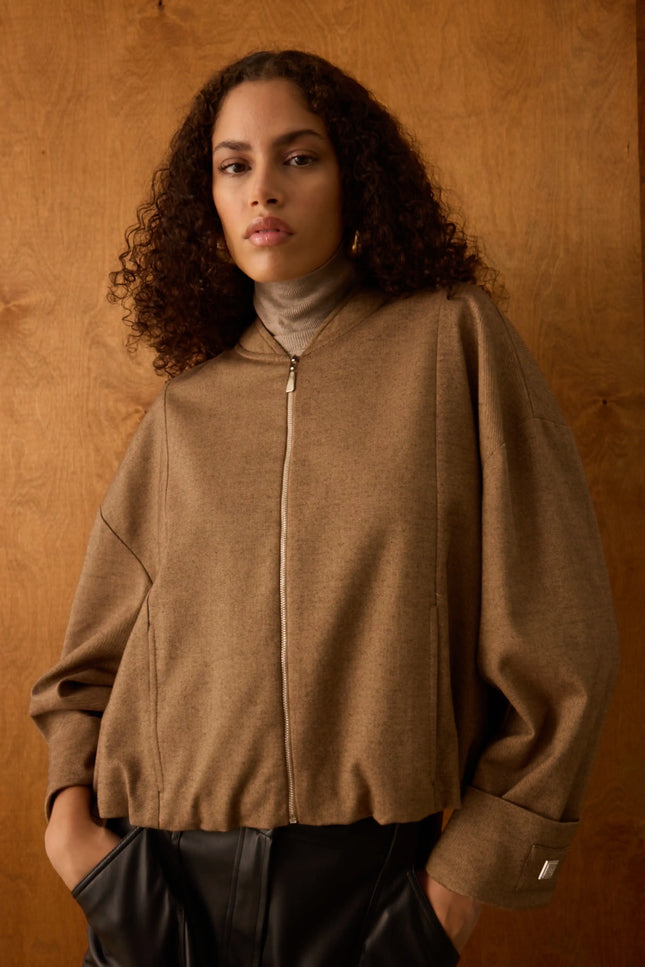 Fermuarlı Bomber Ceket (Kahverengi)