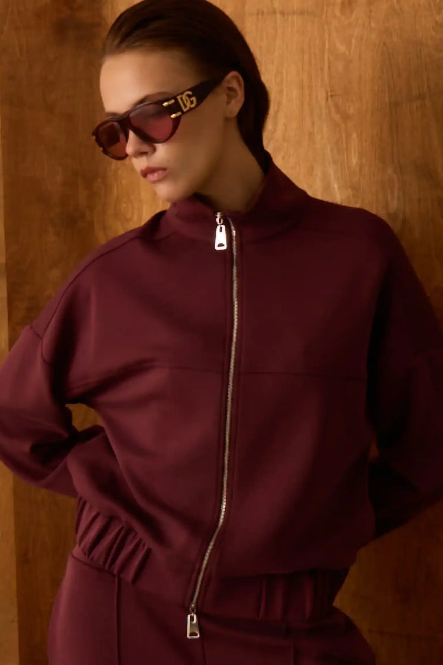 Bordo Fermuarlı Sweatshirt