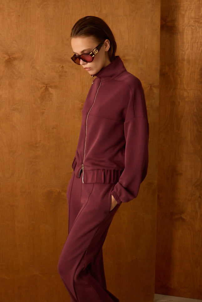 Bordo Fermuarlı Sweatshirt