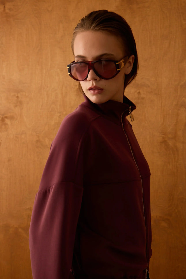 Bordo Fermuarlı Sweatshirt