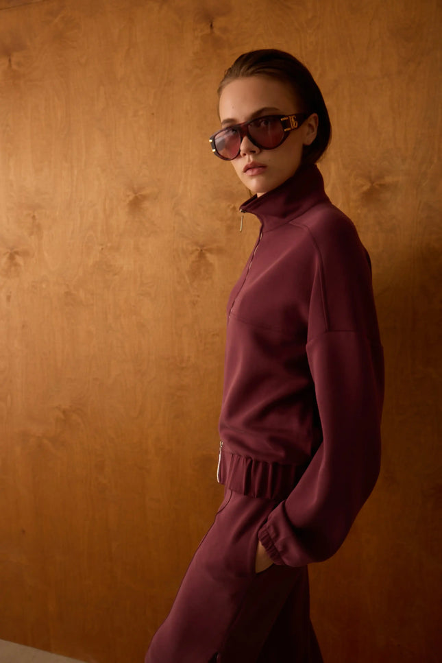Bordo Fermuarlı Sweatshirt