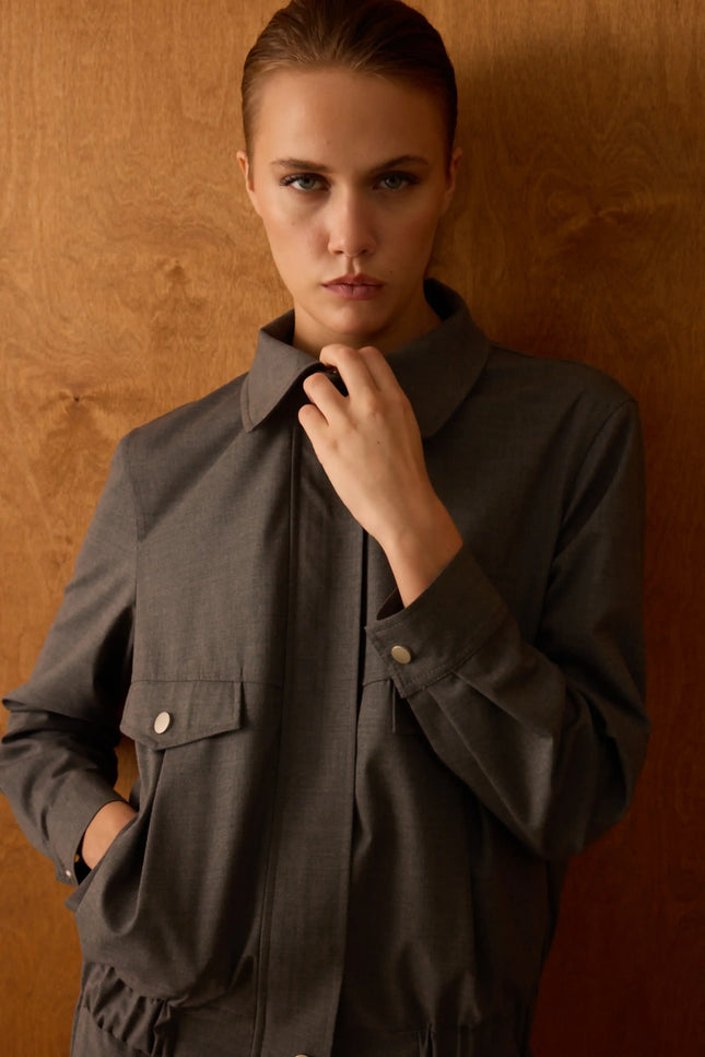 Fermuarlı Gri Ceket