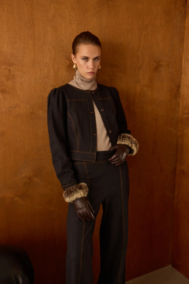 Denim Bomber Siyah Ceket