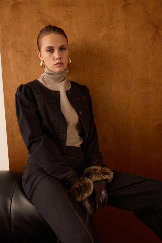 Denim Bomber Siyah Ceket