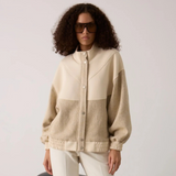 Bej Balıksırtı Desenli Bomber Ceket