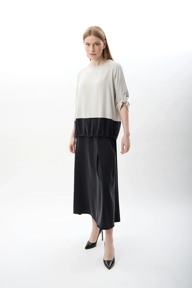 Büzgü Ayarlı İki Renkli Sweatshirt (Gri Siyah)