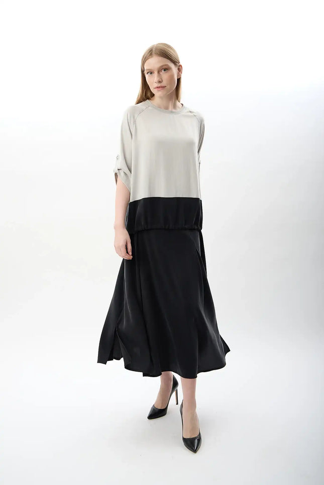 Büzgü Ayarlı İki Renkli Sweatshirt (Gri Siyah)