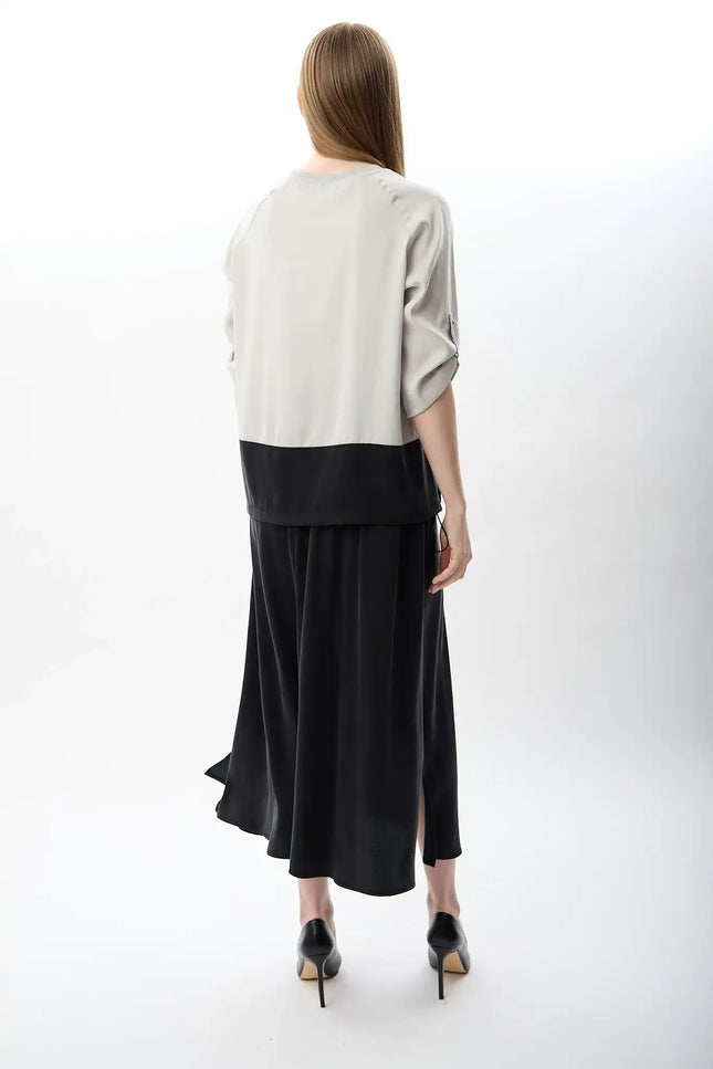 Büzgü Ayarlı İki Renkli Sweatshirt (Gri Siyah)