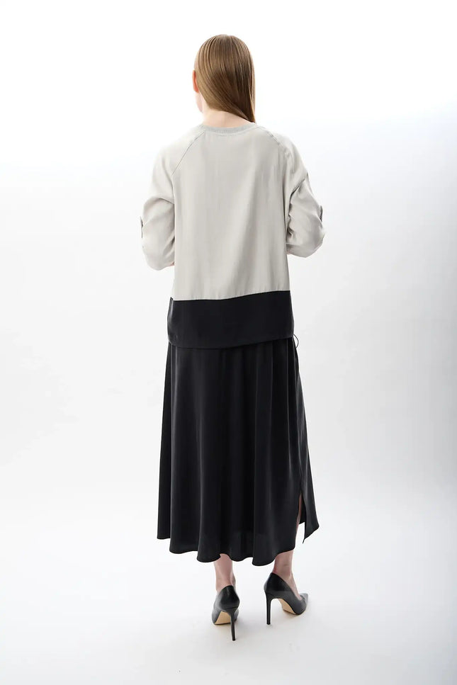 Büzgü Ayarlı İki Renkli Sweatshirt (Gri Siyah)
