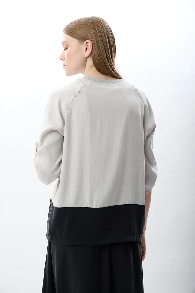 Büzgü Ayarlı İki Renkli Sweatshirt (Gri Siyah)