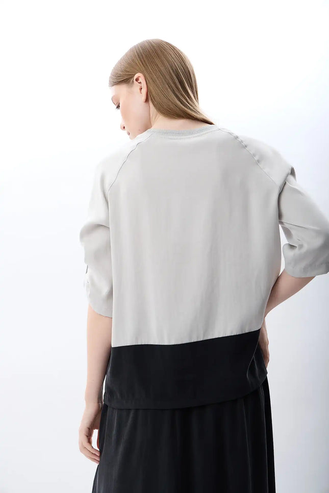 Büzgü Ayarlı İki Renkli Sweatshirt (Gri Siyah)