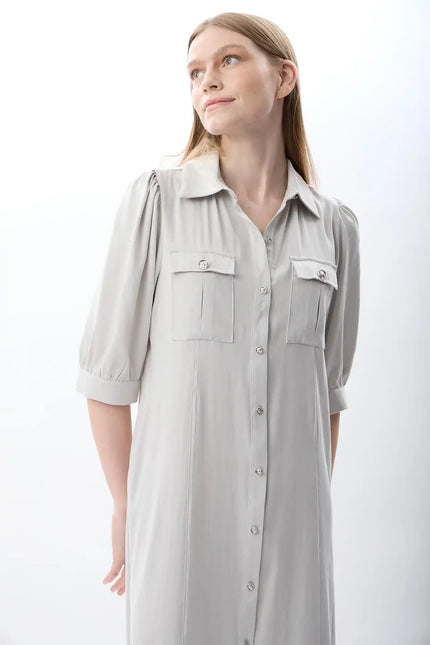 Kısa Kollu Gömlek Elbise (Gri)