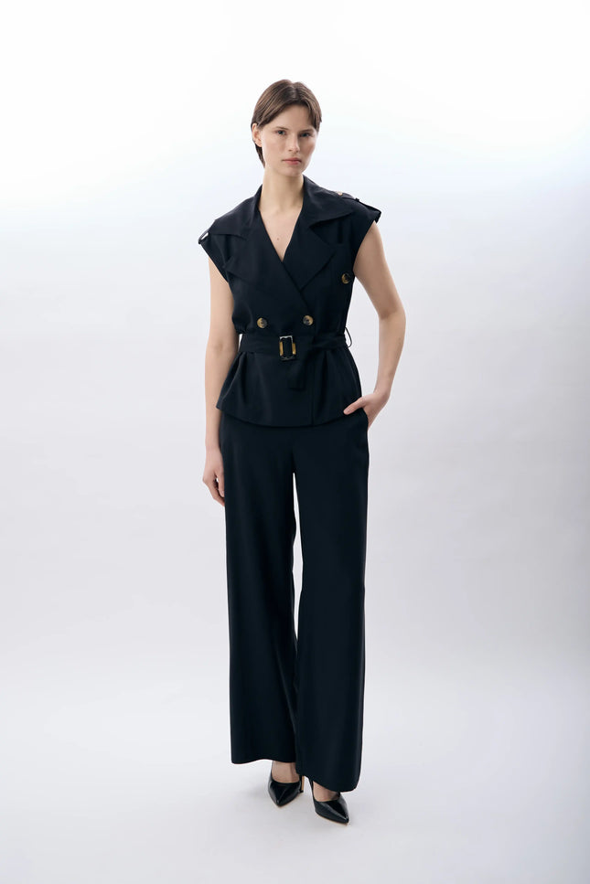 Kemerli Kruvaze Yelek (Siyah)