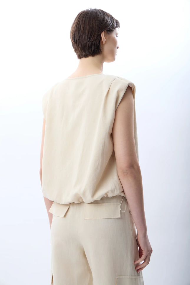Büzgü Detaylı Bomber Yelek (Ekru)