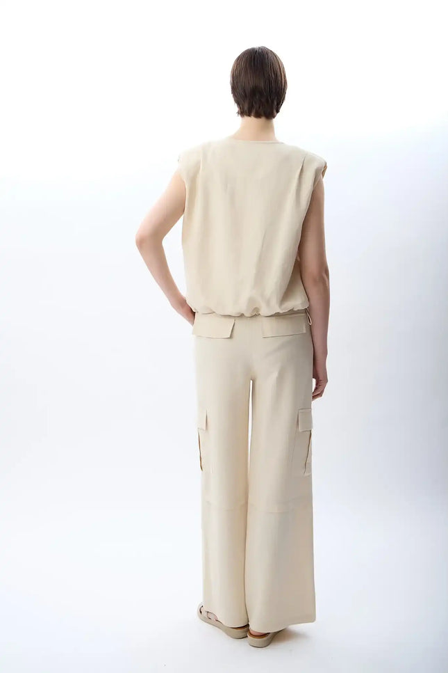 Büzgü Detaylı Bomber Yelek (Ekru)