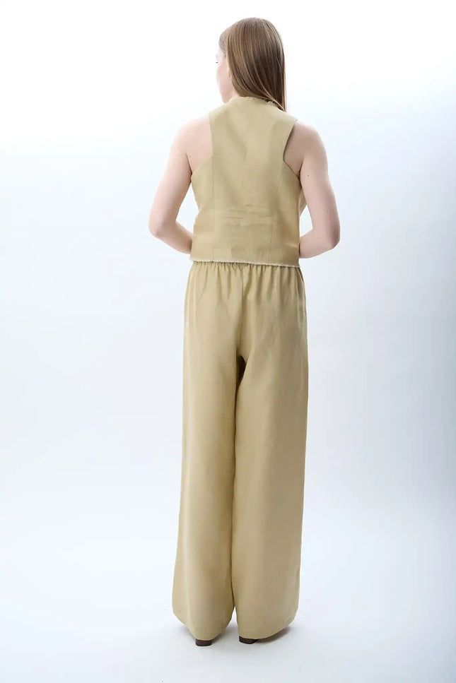 Keten Kolsuz V Yaka Elbise