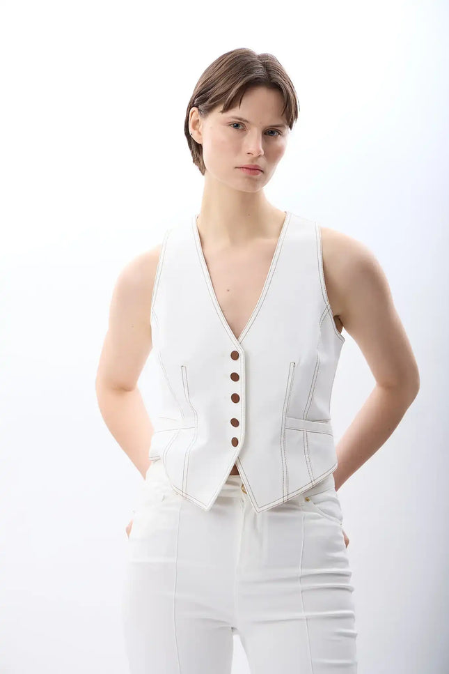 Desenli Kısa Yelek (Ekru)