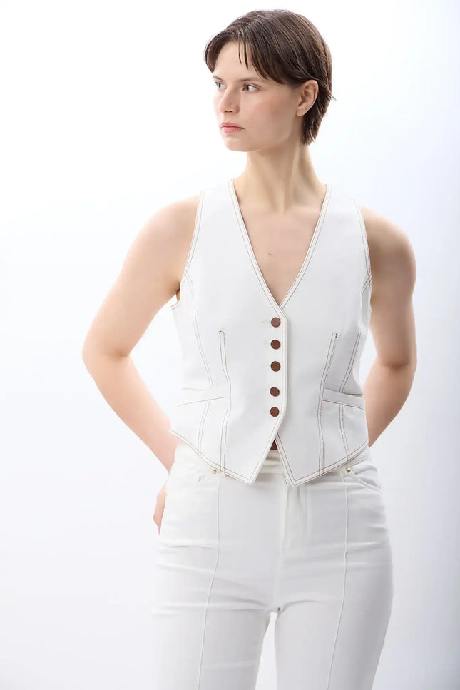 Desenli Kısa Yelek (Ekru)