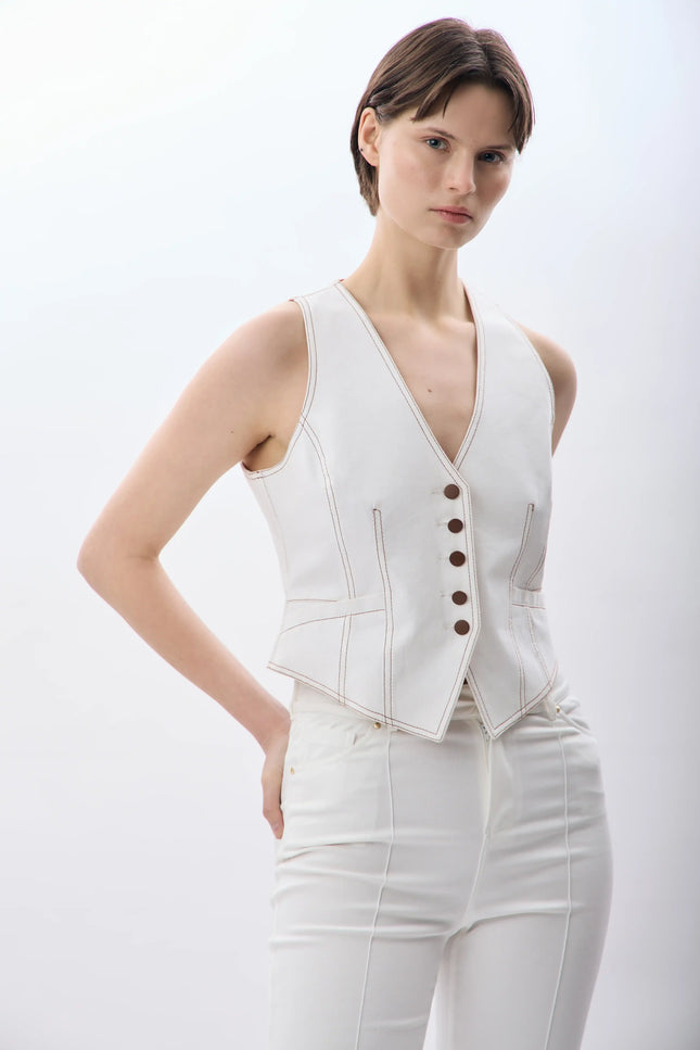 Desenli Kısa Yelek (Ekru)