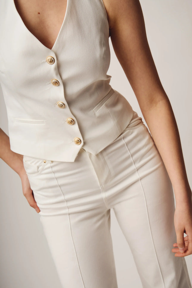 Halter Yaka Düğmeli Yelek (Beyaz)