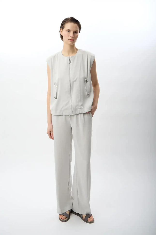 Gri Büzgülü Kısa Yelek