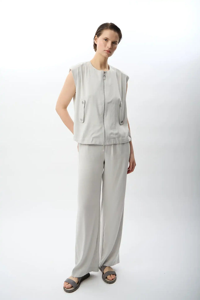 Gri Büzgülü Kısa Yelek