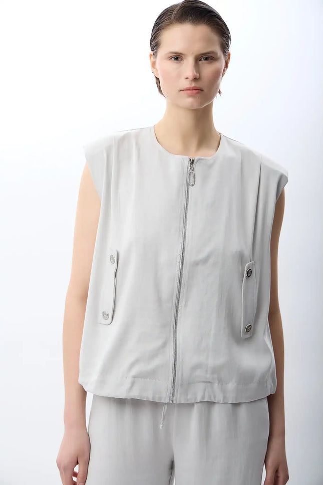 Gri Büzgülü Kısa Yelek