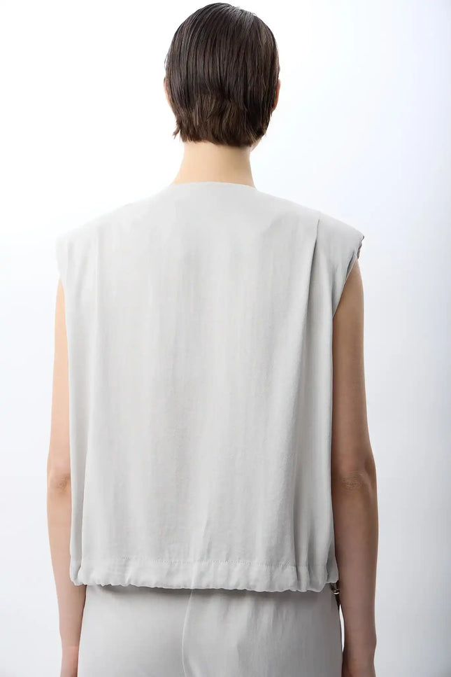 Gri Büzgülü Kısa Yelek