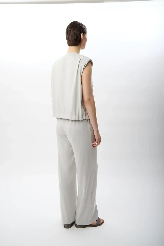 Gri Büzgülü Kısa Yelek