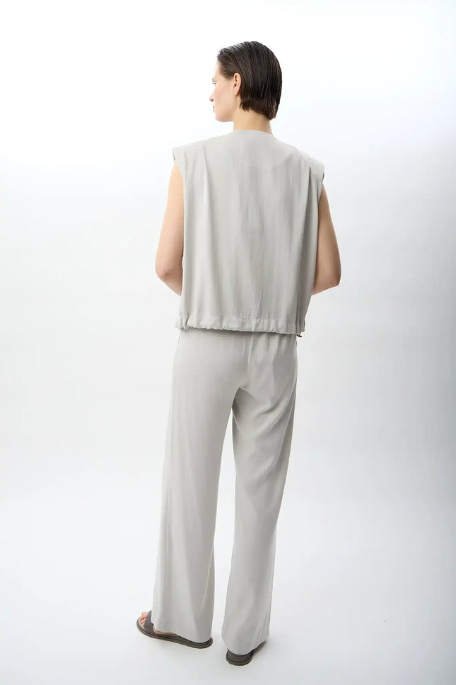 Gri Büzgülü Kısa Yelek