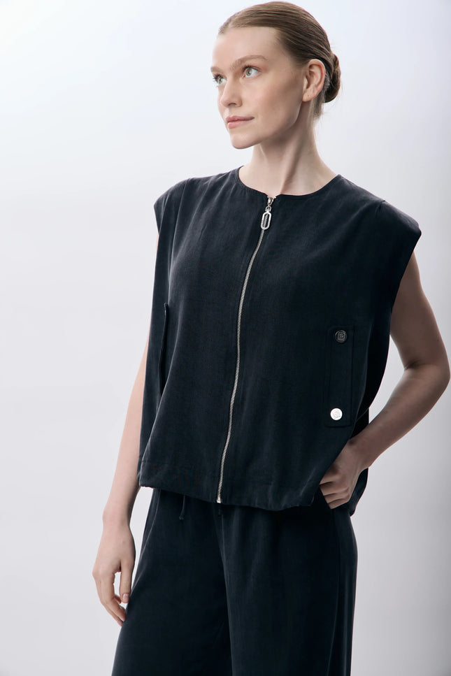 Metal Çıtçıtlı Kısa Yelek (Siyah)